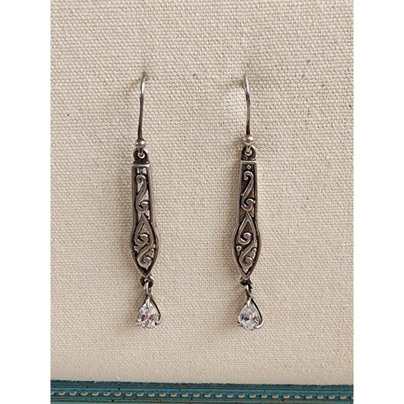 Silpada Jewelry - Vtg SILPADA Pure 925 Sterling Silver Filigree Scroll CZ Dangle Earrings Thailand